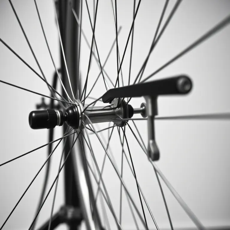 A wheel in the truing stand with a spoke key