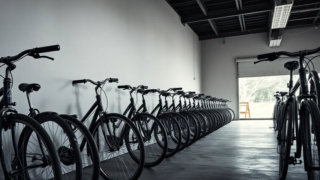 Bicycles lined along the wall of the shop